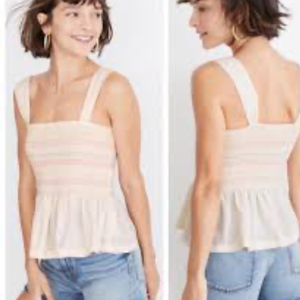 Madewell Texture and Thread Peplum Tank Top with Smocked Square Neckline size M